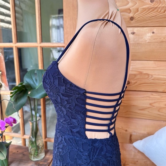 B. Darlin Royal Blue Lace Fit & Flare Dress Size 4 | Strappy Back Party Glam - Picture 7 of 15